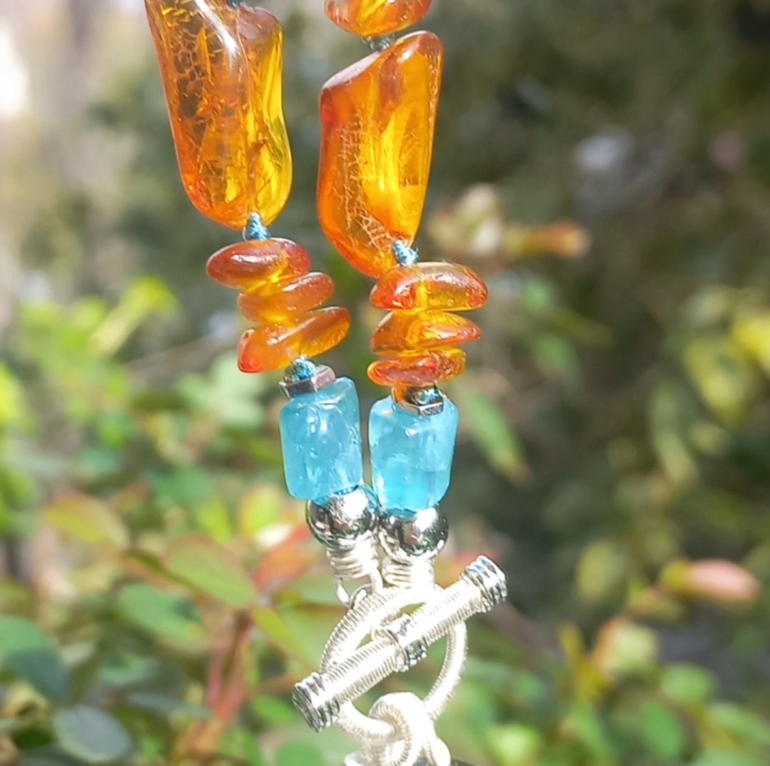 2169 Labradorit Kehribar Apatit el yapımı  kolye