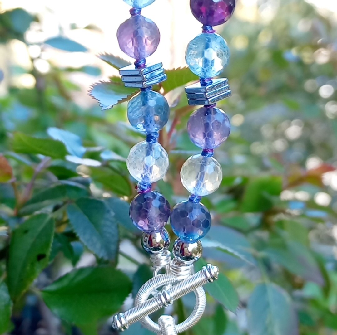 2173 Gökkuşağı Labradorit Florit düğümlü el yapımı kolye