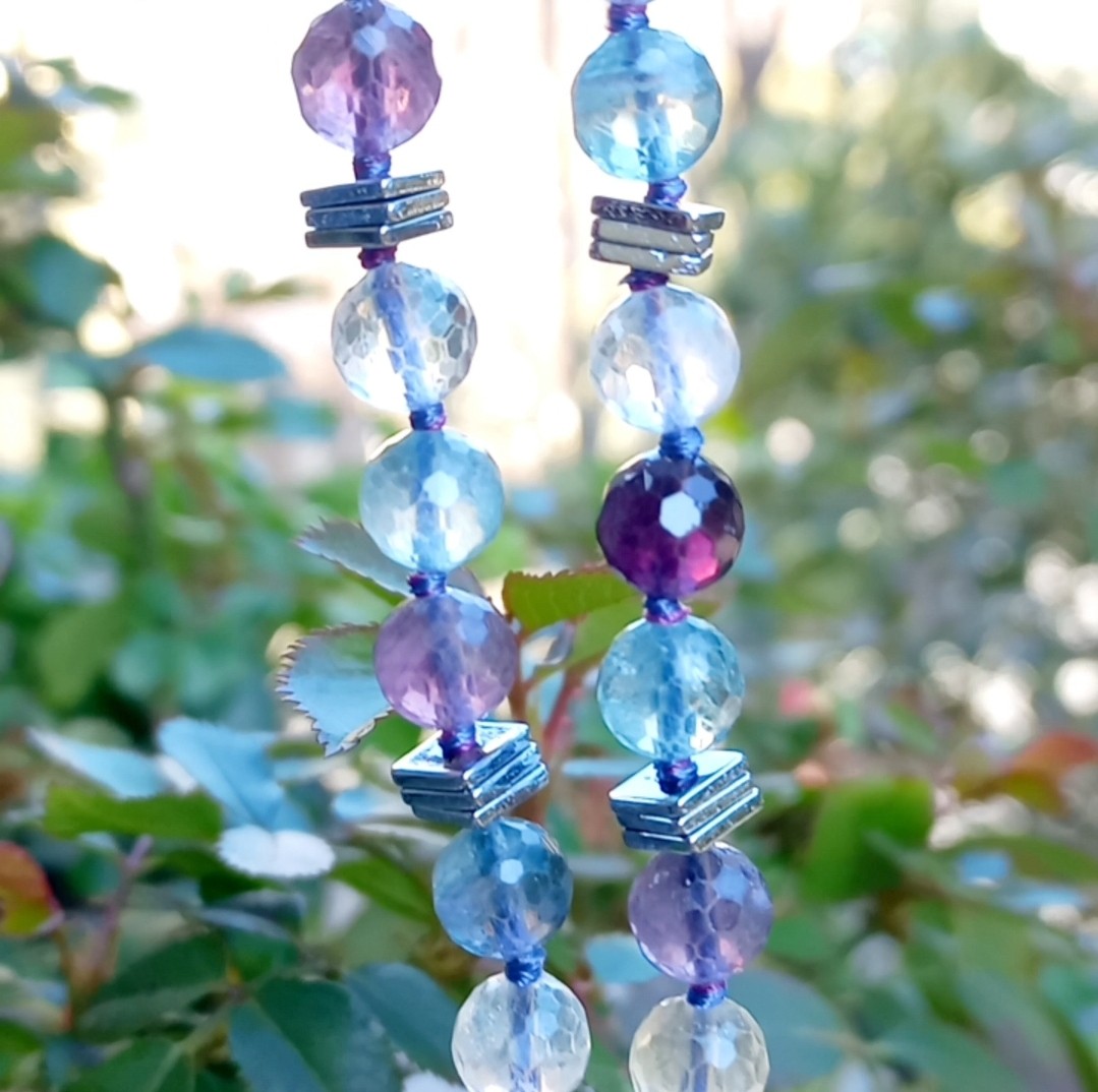 2173 Gökkuşağı Labradorit Florit düğümlü el yapımı kolye