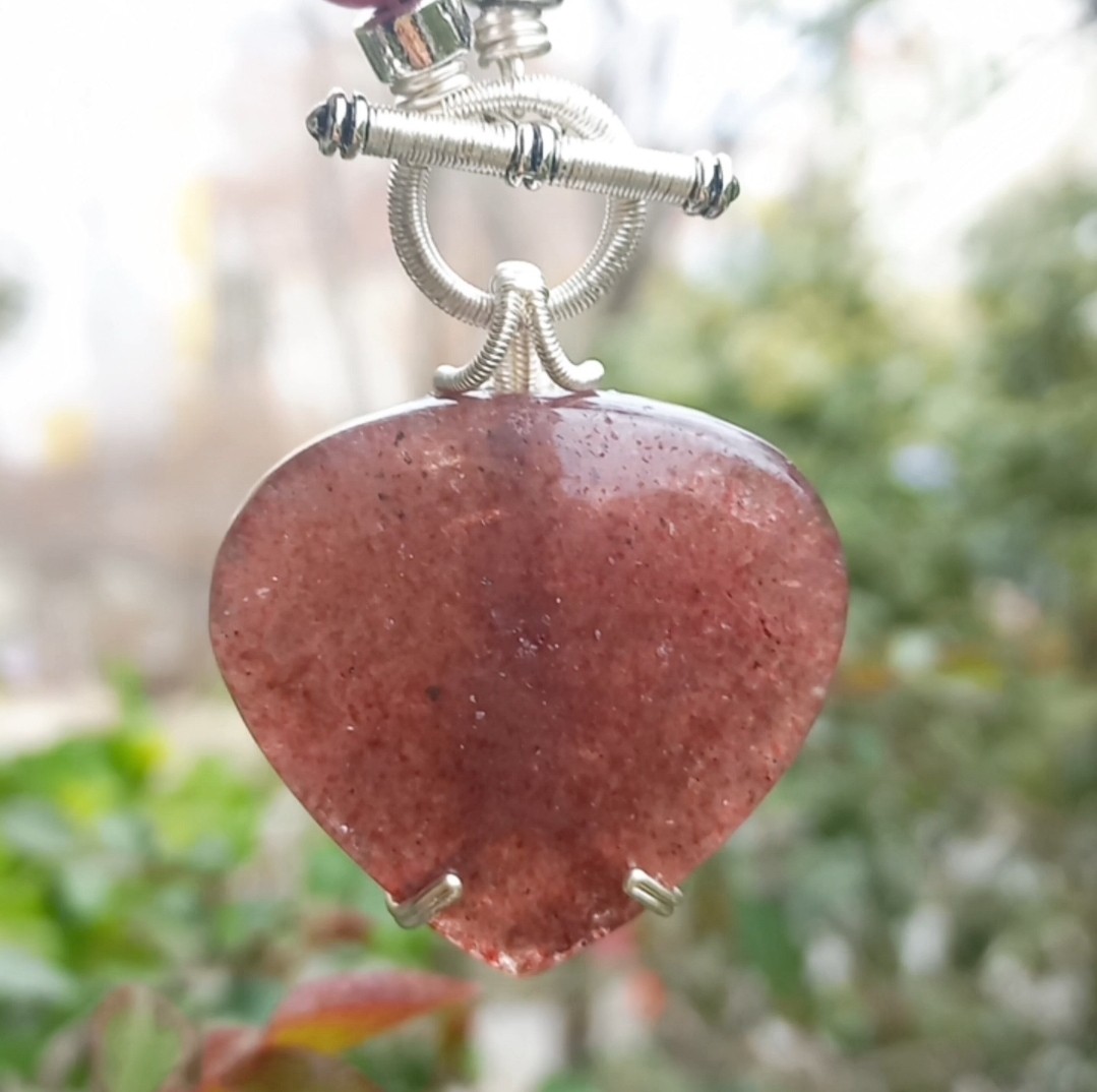 2181 Çilek Kuvars el yapımı kolye