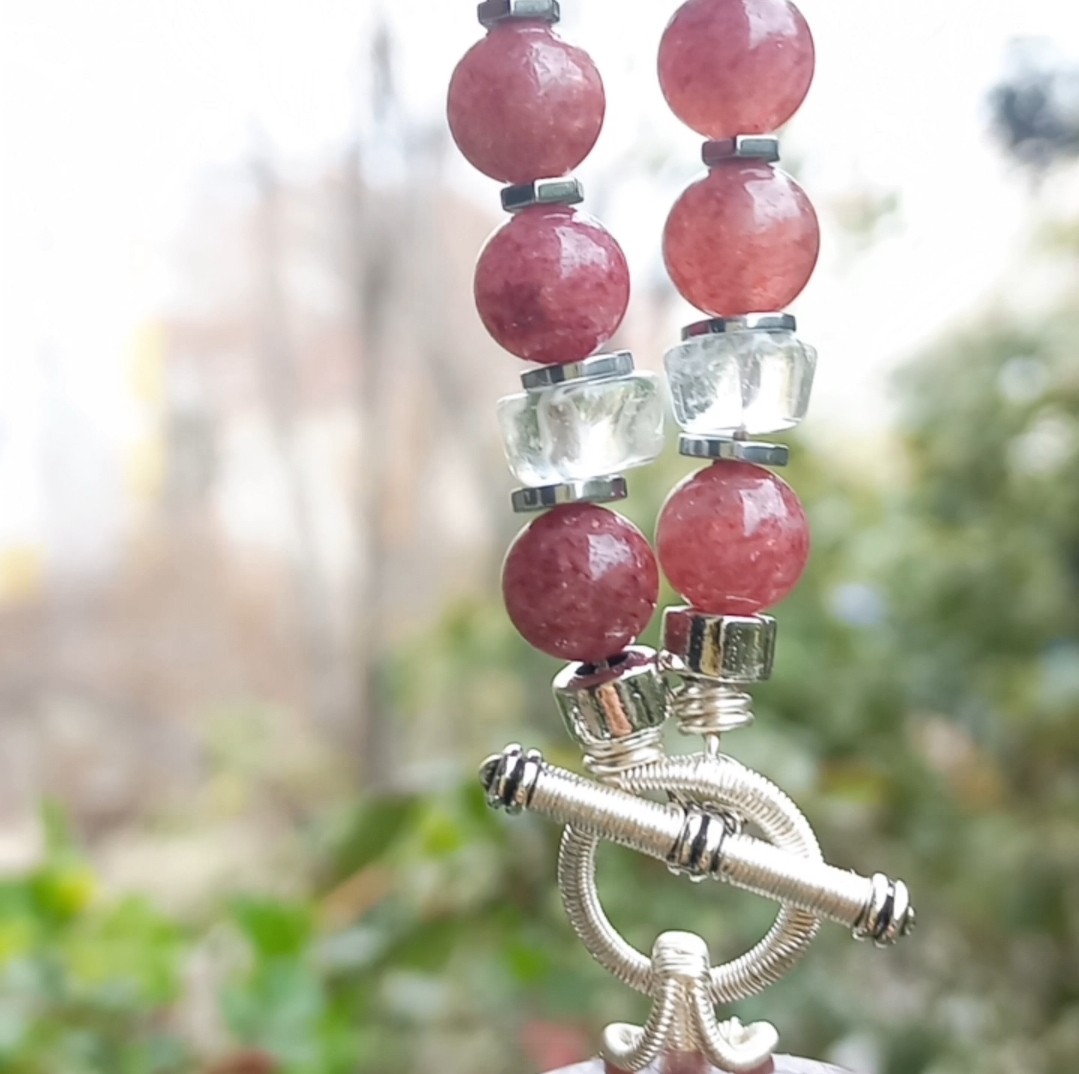 2181 Çilek Kuvars el yapımı kolye