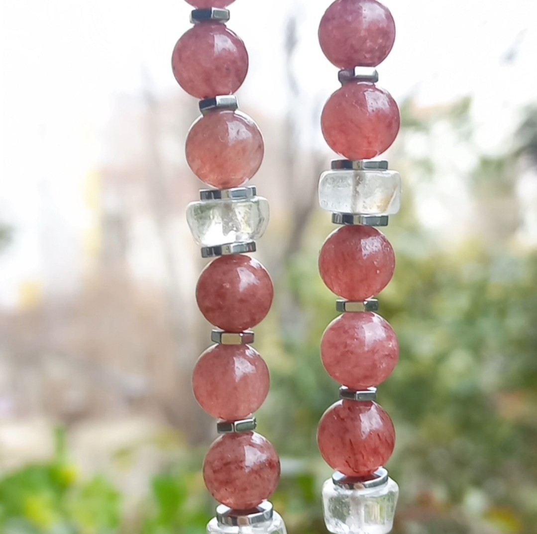 2181 Çilek Kuvars el yapımı kolye