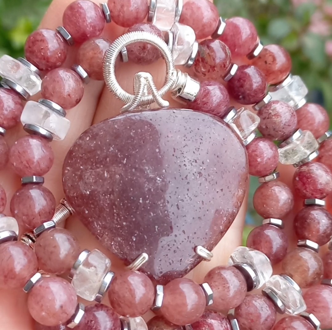 2181 Çilek Kuvars el yapımı kolye