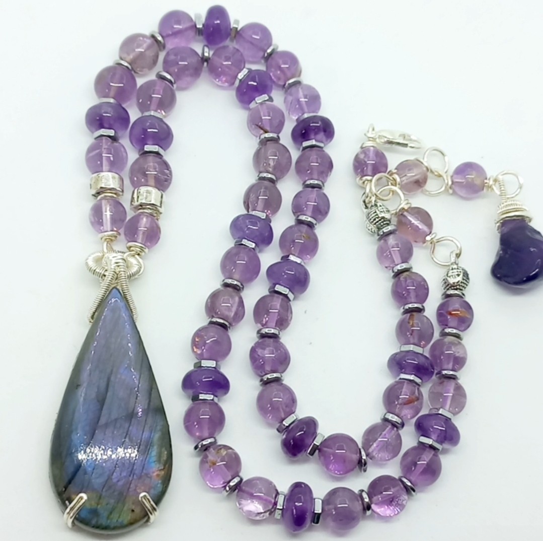 2182 Labradorit Ametist el yapımı kolye