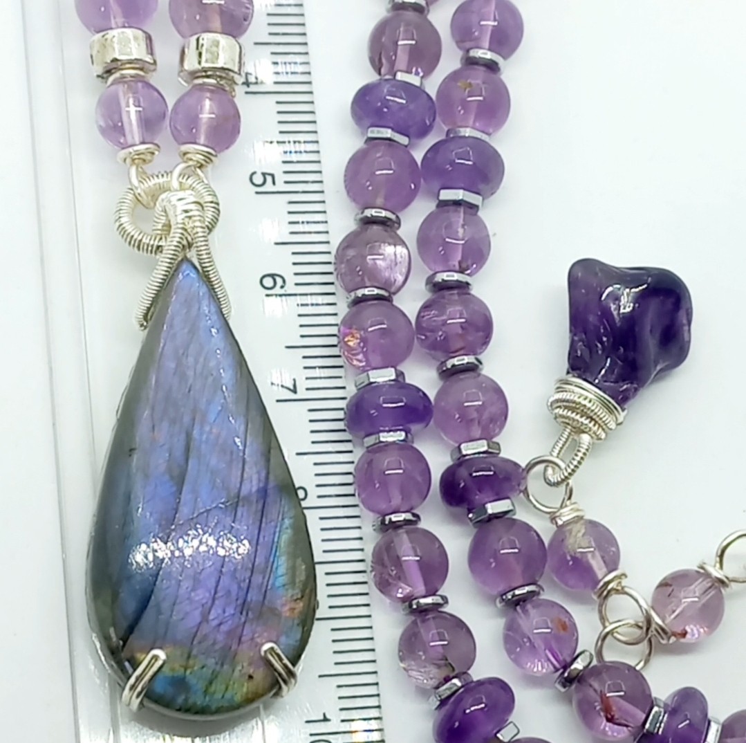 2182 Labradorit Ametist el yapımı kolye