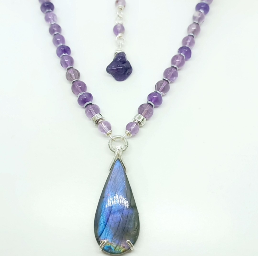 2182 Labradorit Ametist el yapımı kolye