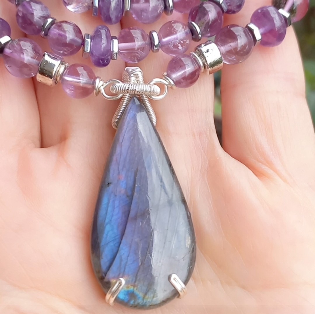 2182 Labradorit Ametist el yapımı kolye