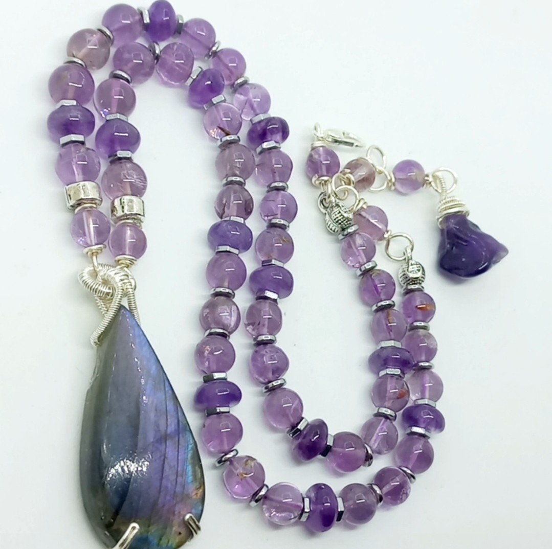 2182 Labradorit Ametist el yapımı kolye