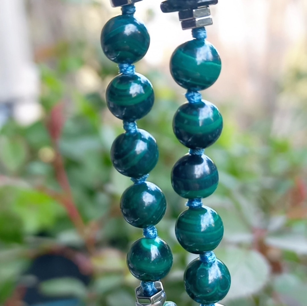 2186 Azurit Malahit Turkuaz Sedef düğümlü el yapımı kolye