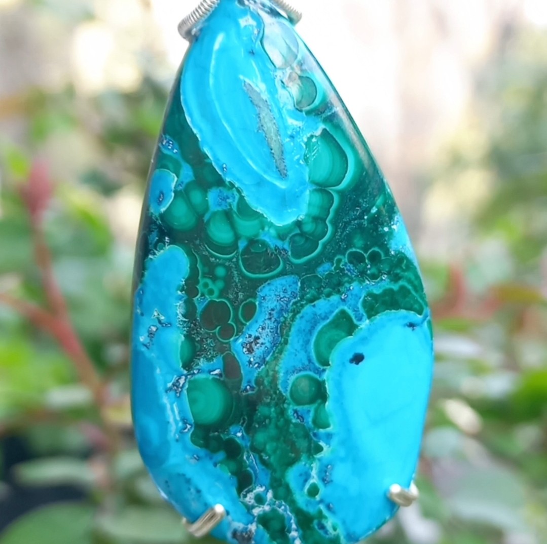 2186 Azurit Malahit Turkuaz Sedef düğümlü el yapımı kolye