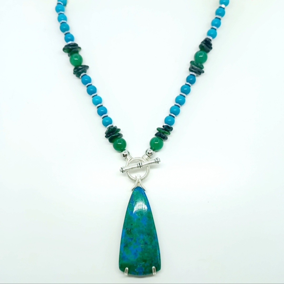 2187 Krizokol Aventurin Turkuaz Sedef el yapımı kolye
