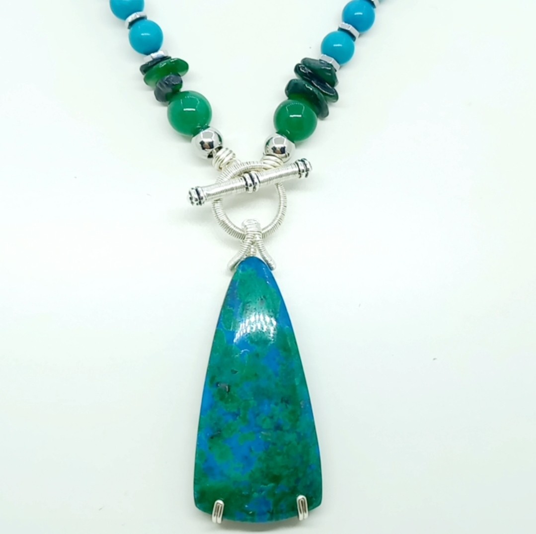 2187 Krizokol Aventurin Turkuaz Sedef el yapımı kolye
