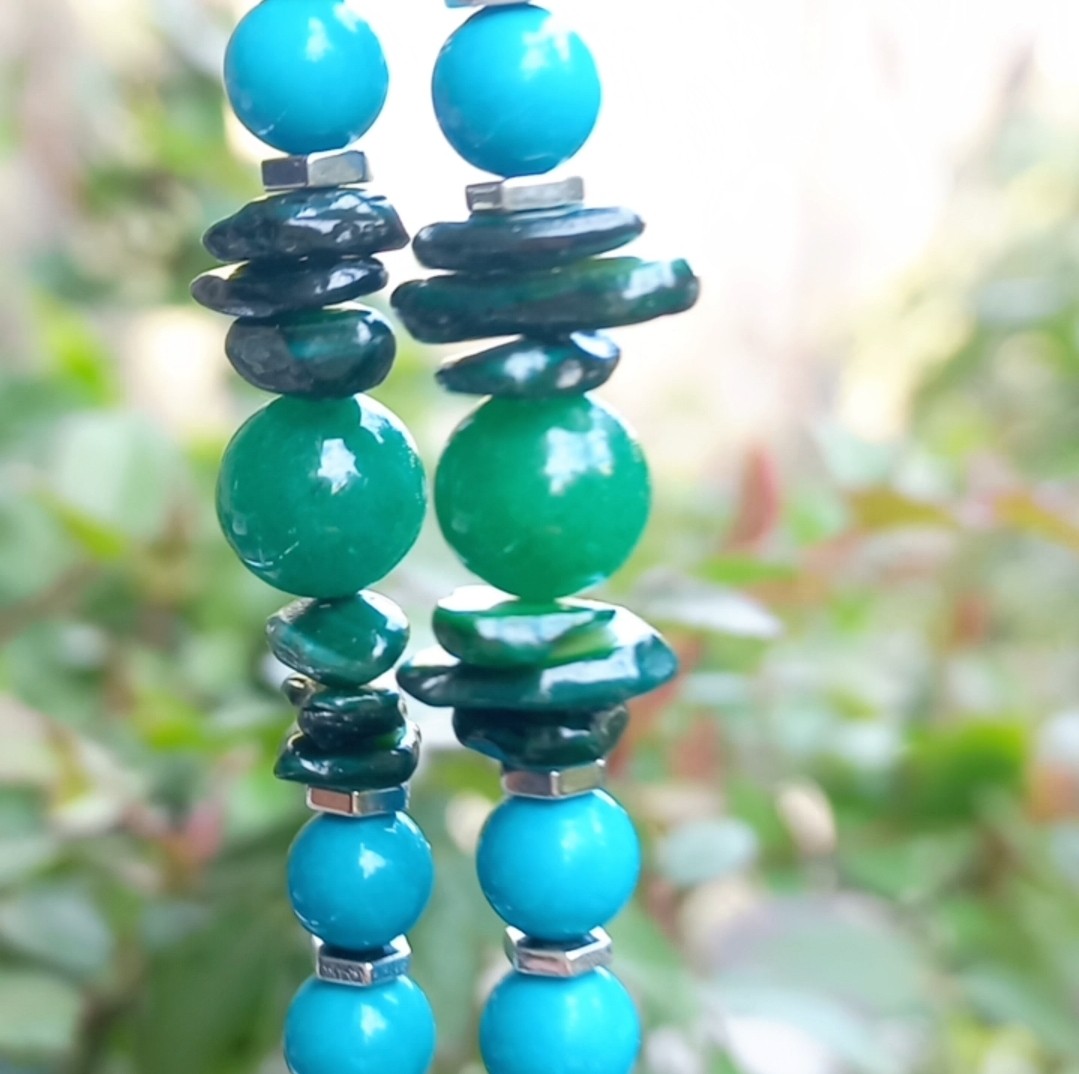 2187 Krizokol Aventurin Turkuaz Sedef el yapımı kolye