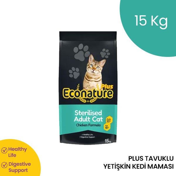 Econature Plus Kısırlaştırılmış Tavuklu Yetişkin Kedi Maması 15 kg
