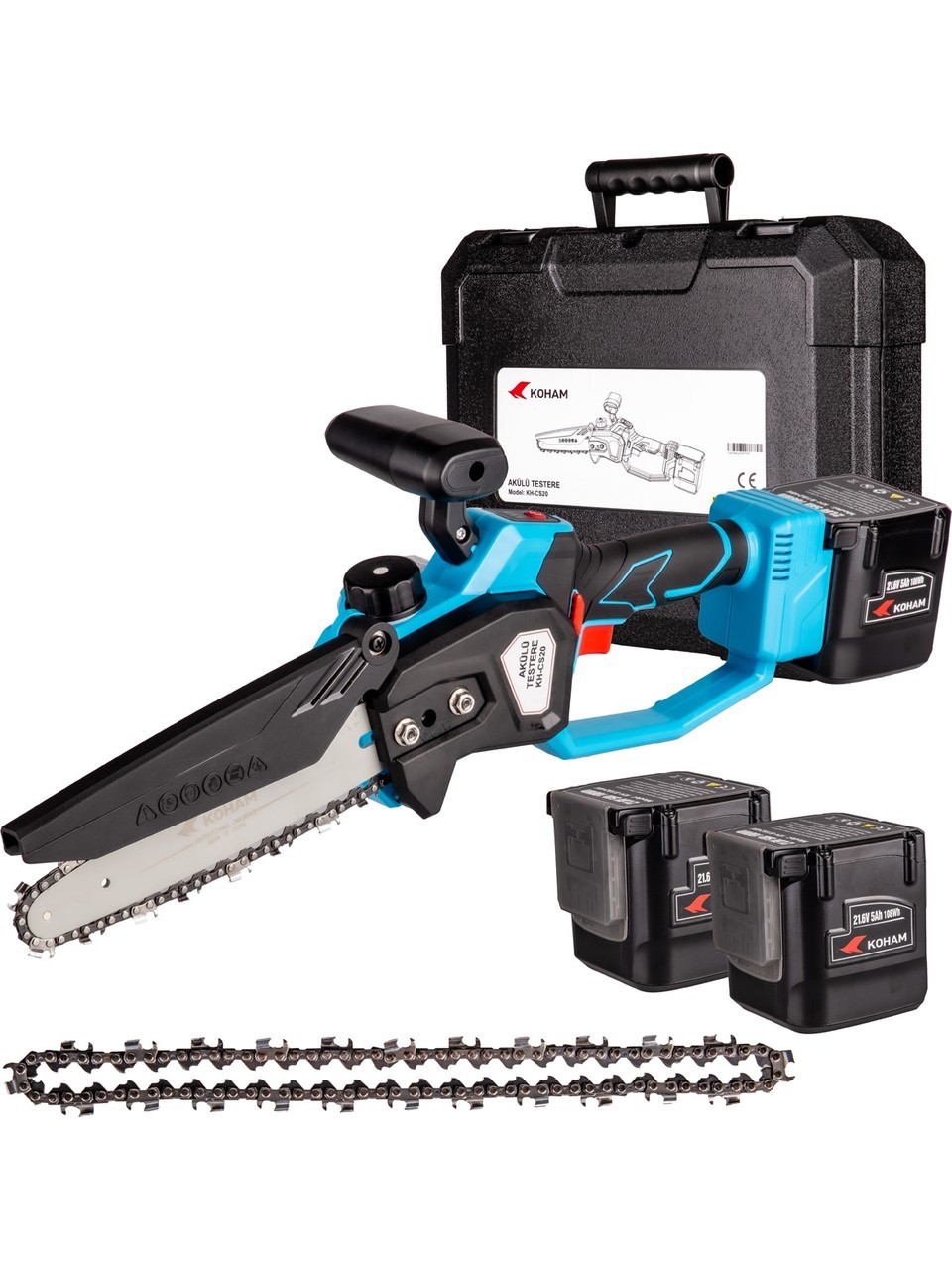 KOHAM AKÜLÜ ZİNCİRLİ TESTERE 21,6V 5,0 AH ÇİFT AKÜLÜ