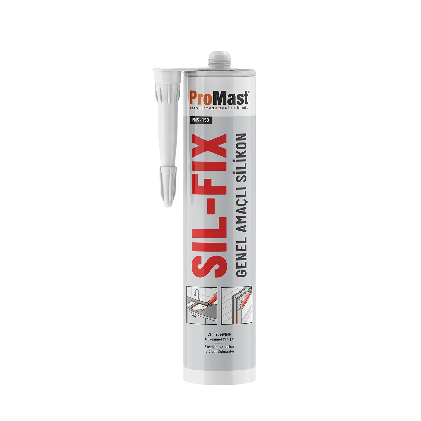 Promast Pms 150 SilFix Genel Amaçlı Asetoksi Silikon Şeffaf 280 Gr