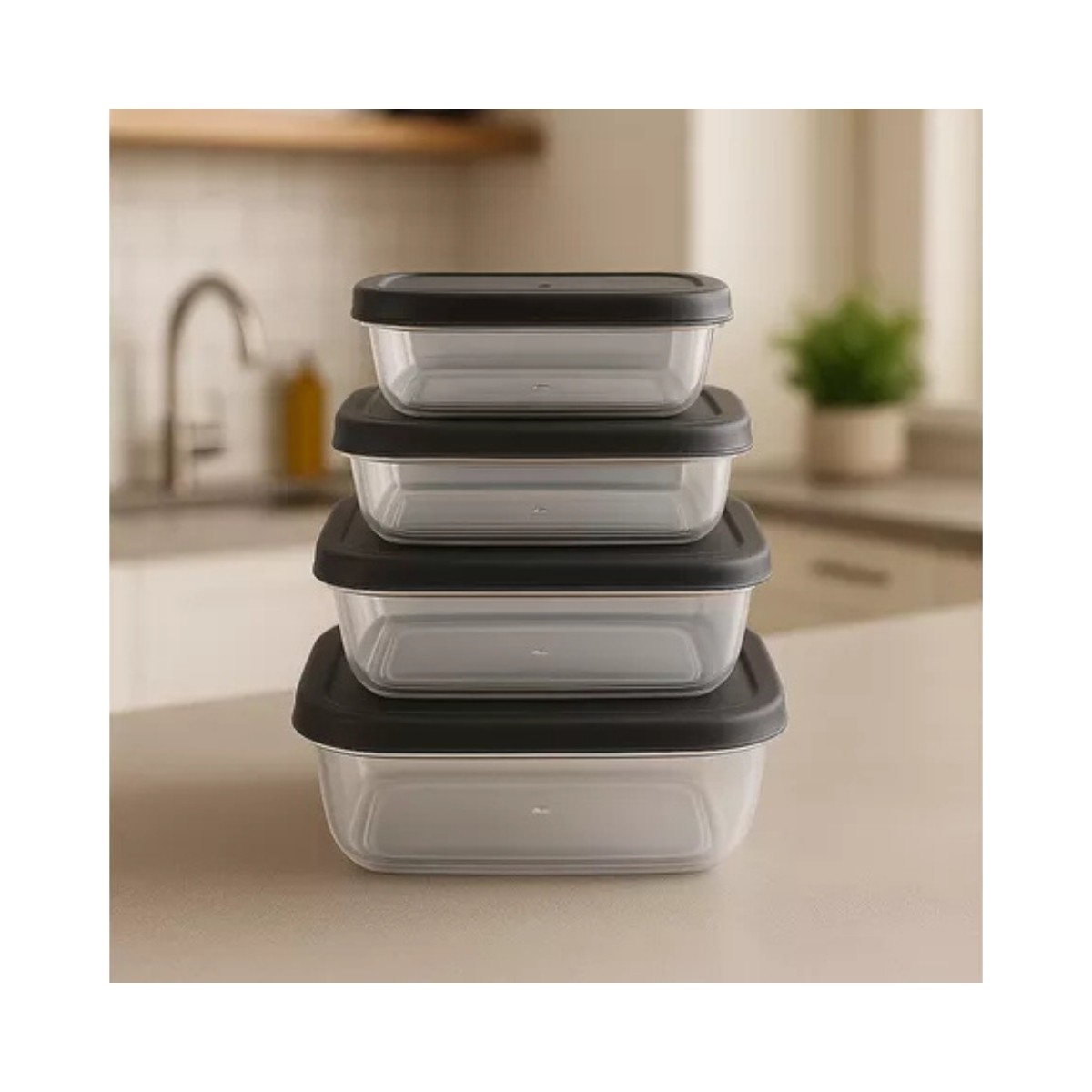 Asude ASD019 Renkli Maya Dikdörtgen 4Lü Saklama Kabı Seti 500-900-1500-2400ML Antrasit