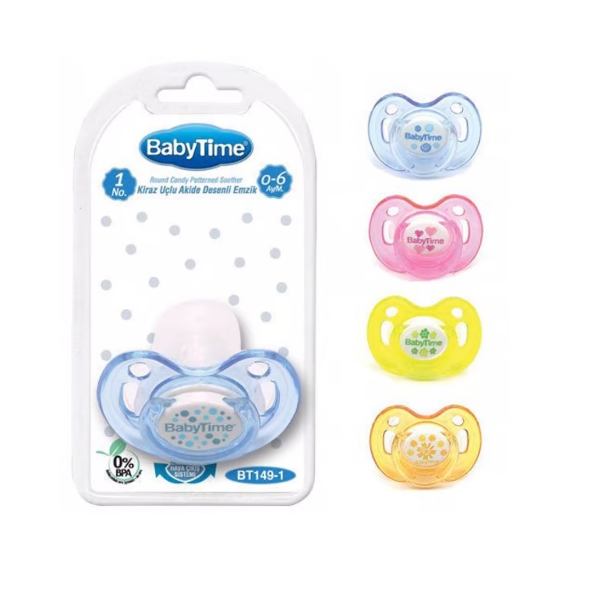 BabyTime Damaklı Kiraz Uçlu Şeffaf Desenli Emzik 2 Numara 6-18 Ay BT147-2 Mint Çiçek