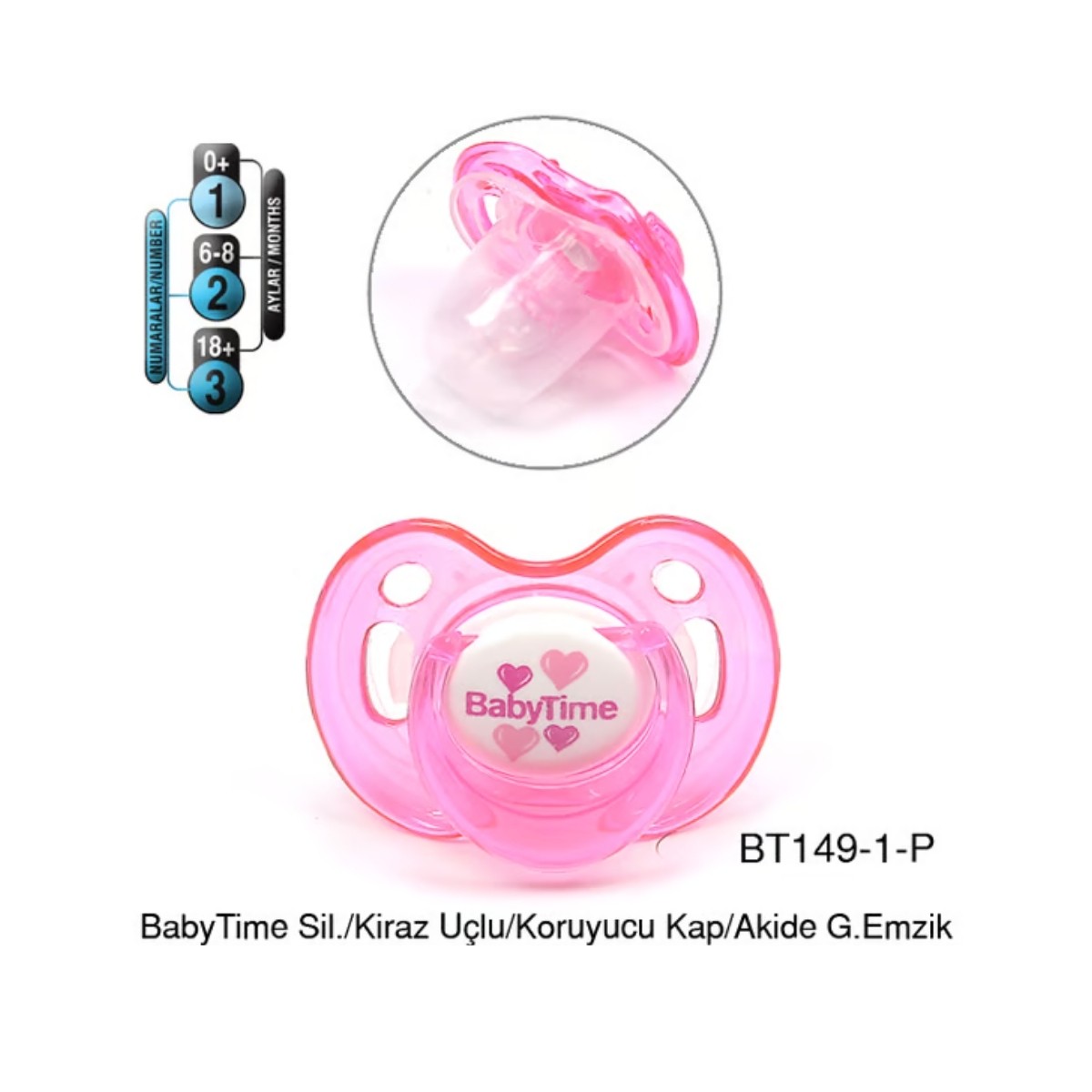 BabyTime Damaklı Kiraz Uçlu Akide Desenli Emzik 1 Numara 0-6 Ay BT149-1 Pembe