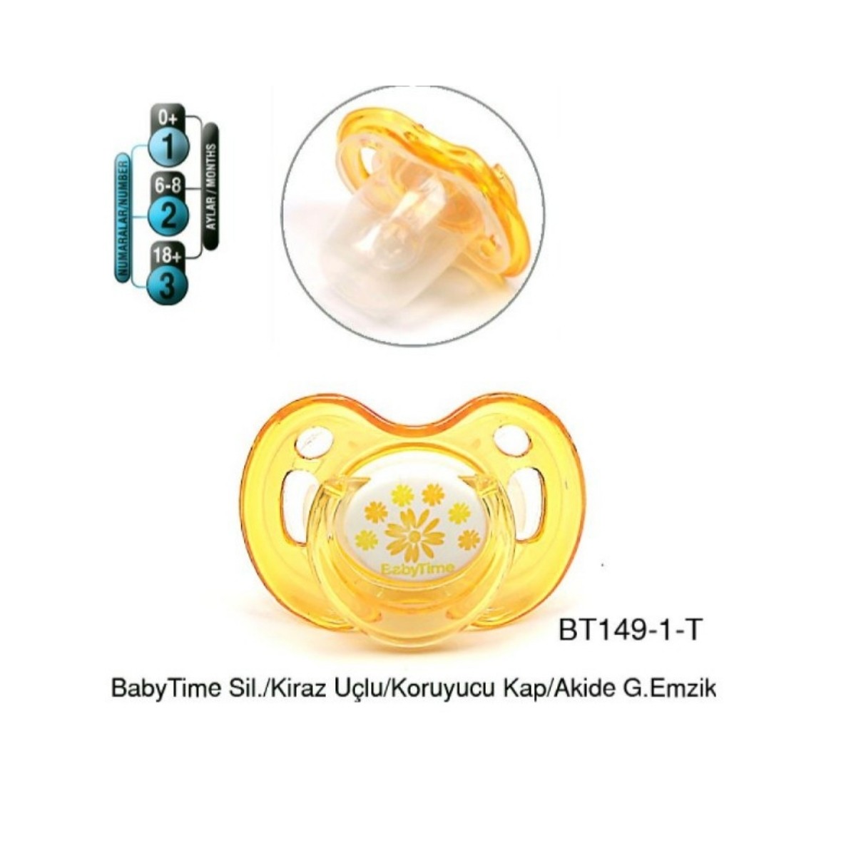BabyTime Damaklı Kiraz Uçlu Akide Desenli Emzik 1 Numara 0-6 Ay BT149-1 Turuncu