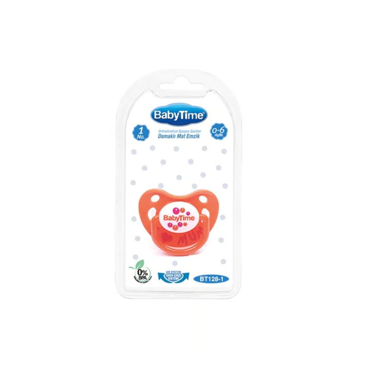 BabyTime Damaklı Mat Emzik 1 Numara 0-6 Ay BT128-1 Turuncu Çiçekli