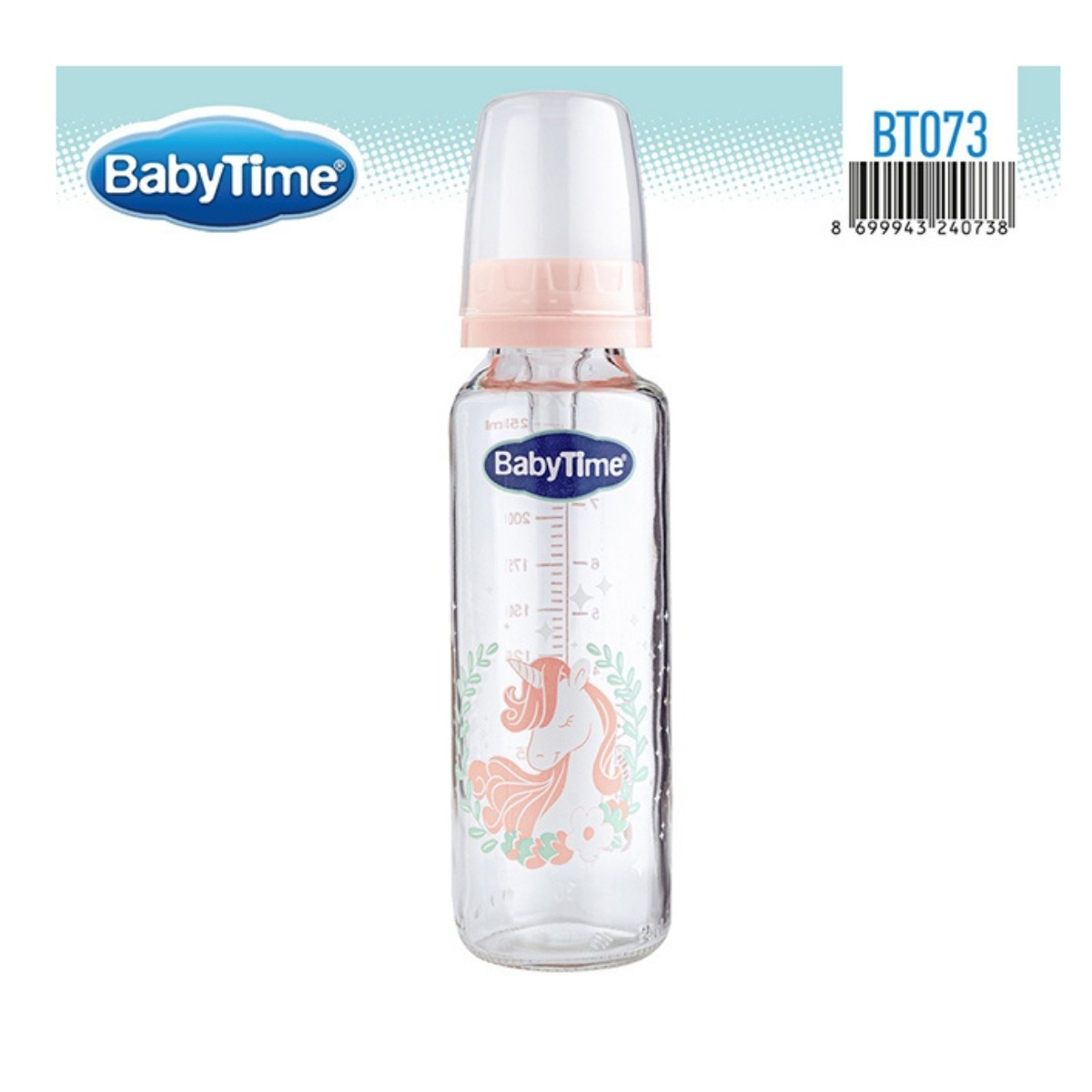 BabyTime Cam Biberon Kiraz Uçlu 250 ml 1 Numara 0-6 Ay BT073-C Pudra