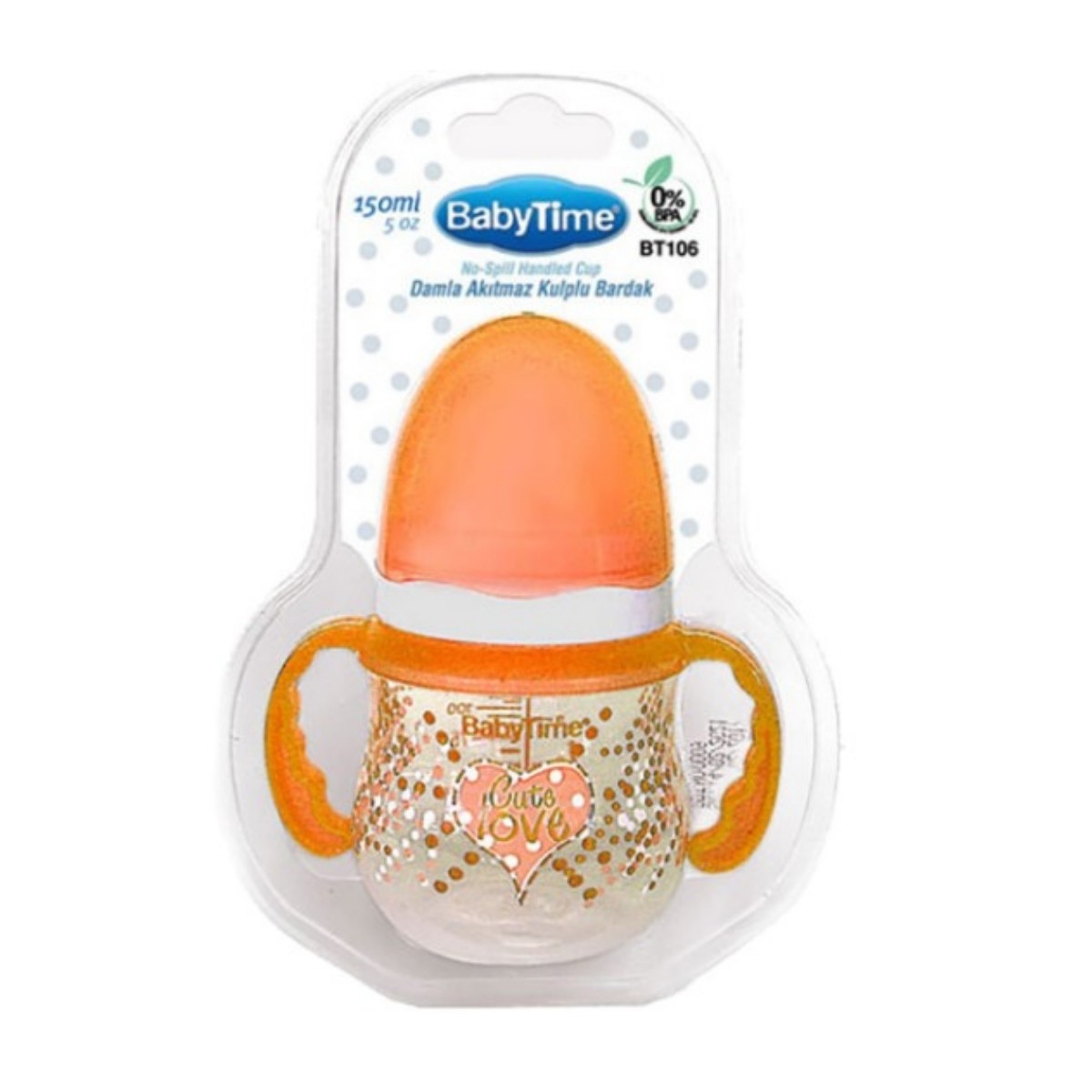 BabyTime Damla Akıtmaz Kulplu Bardak 150 ml BT106 Turuncu