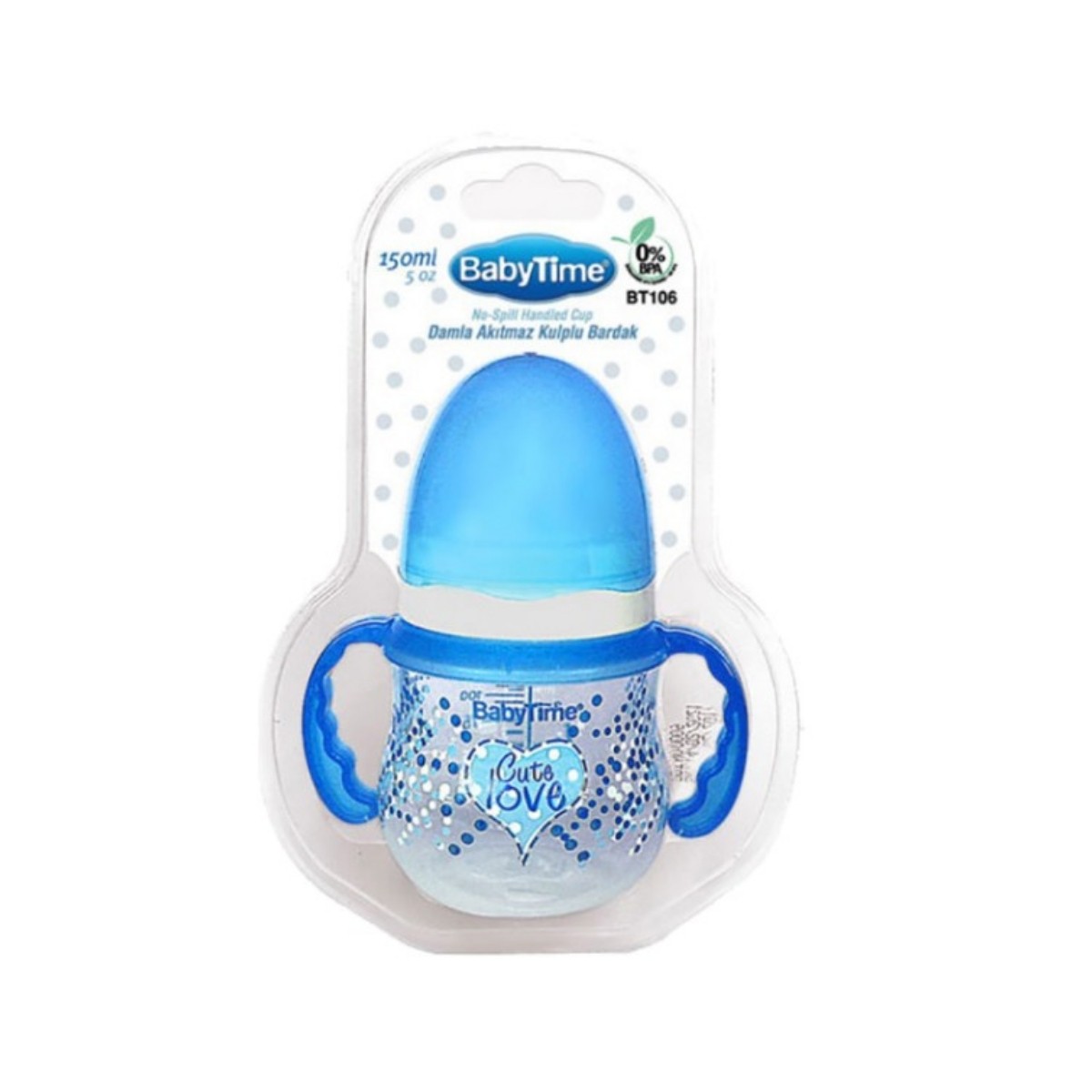BabyTime Damla Akıtmaz Kulplu Bardak 150 ml BT106 Mavi