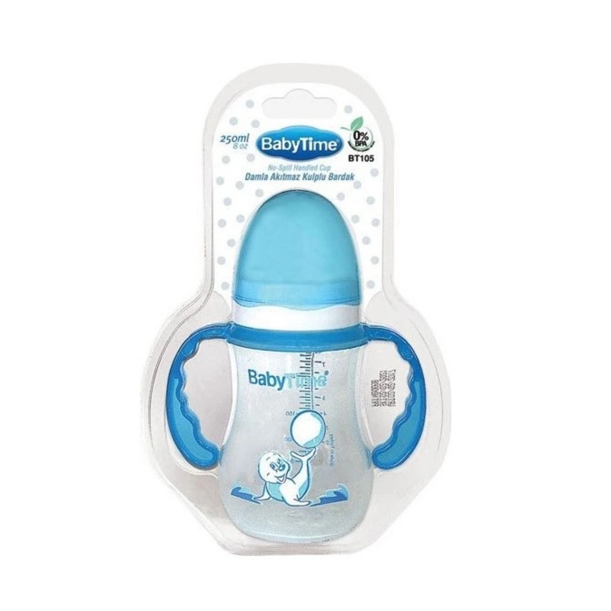 BabyTime Damla Akıtmaz Kulplu Bardak 250 ml BT105 Mavi