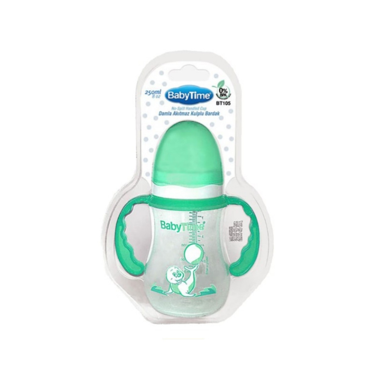 BabyTime Damla Akıtmaz Kulplu Bardak 250 ml BT105 Yeşil