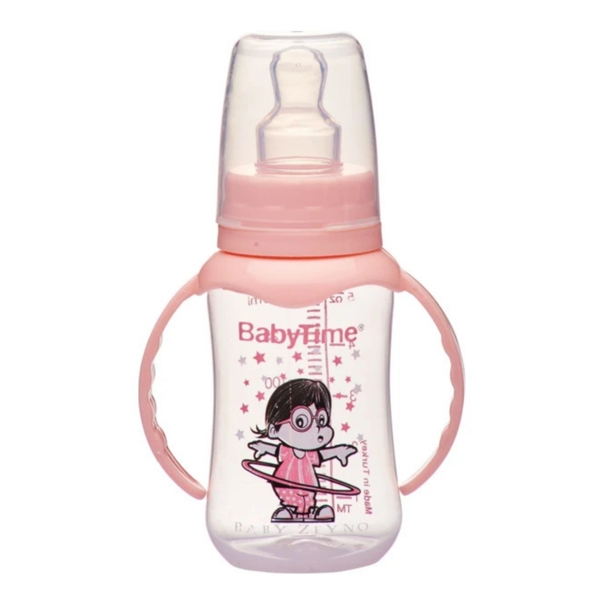 BabyTime PP Kiraz Uçlu Kulplu Biberon 150 ml 1 Numara 0-6 Ay BT070 Pembe
