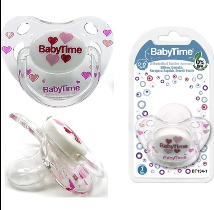 BabyTime Damaklı Şeffaf Desenli Emzik 3 Numara 18+ Ay BT136-3 Kırmızı Kalpli