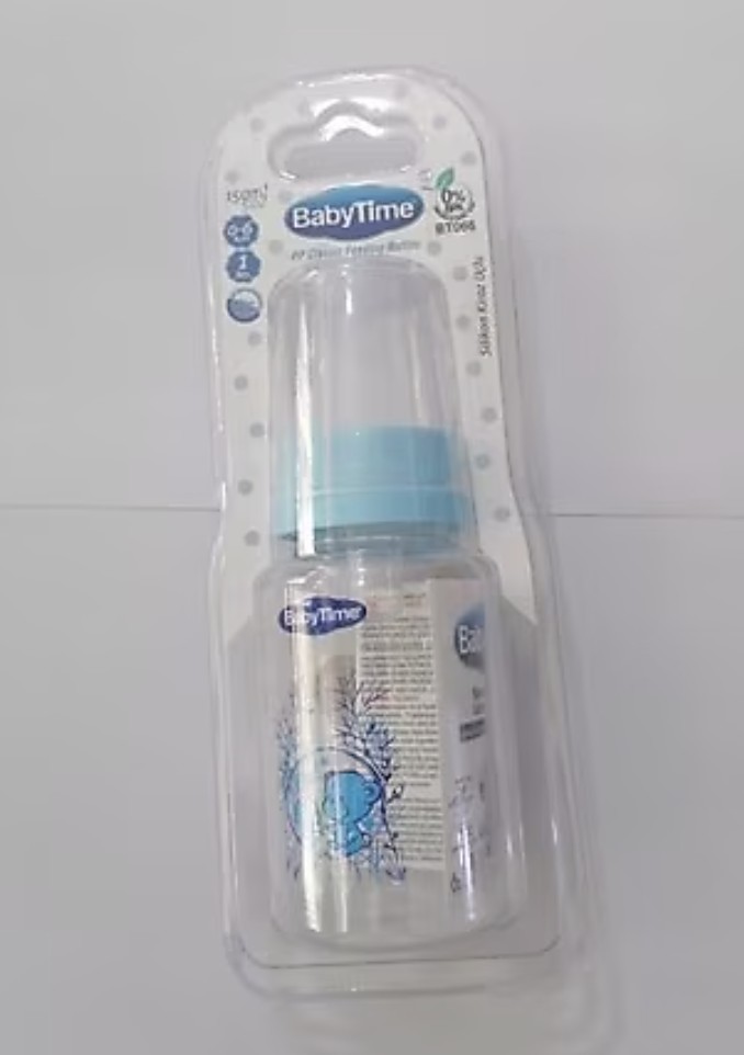 BabyTime Kiraz Uçlu PP Klasik Biberon 150 ml 1 Numara 0-6 Ay BT066 Mavi