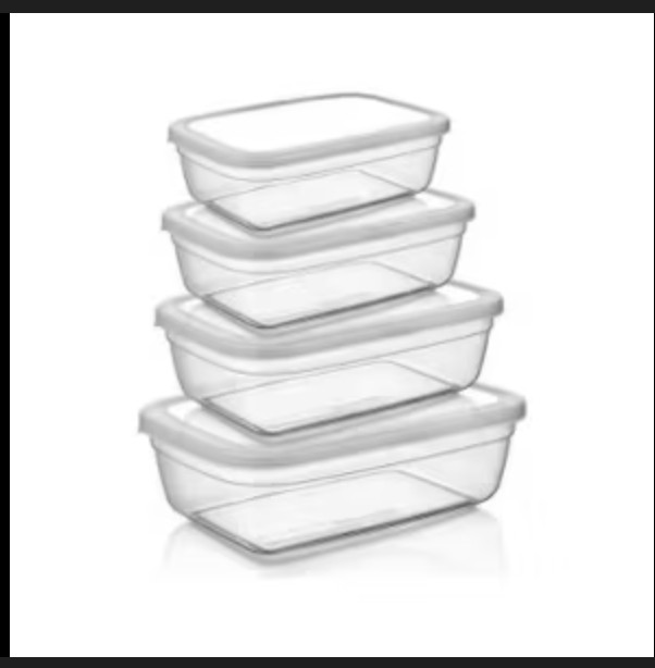 Asude ASD019 Renkli Maya Dikdörtgen 4Lü Saklama Kabı Seti 500-900-1500-2400ML Krem