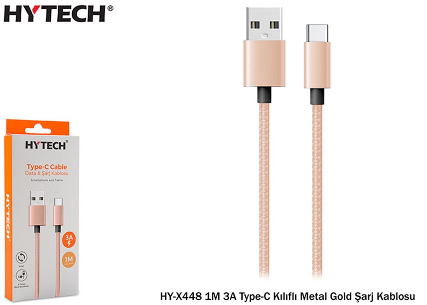 Hytech HY-X448 1M 3A TYPE-C Kablo Metal Gold