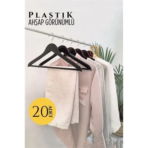 Transformacion Ahşap Görünüm Plastik Askı 20 Adet Sİyah 720520