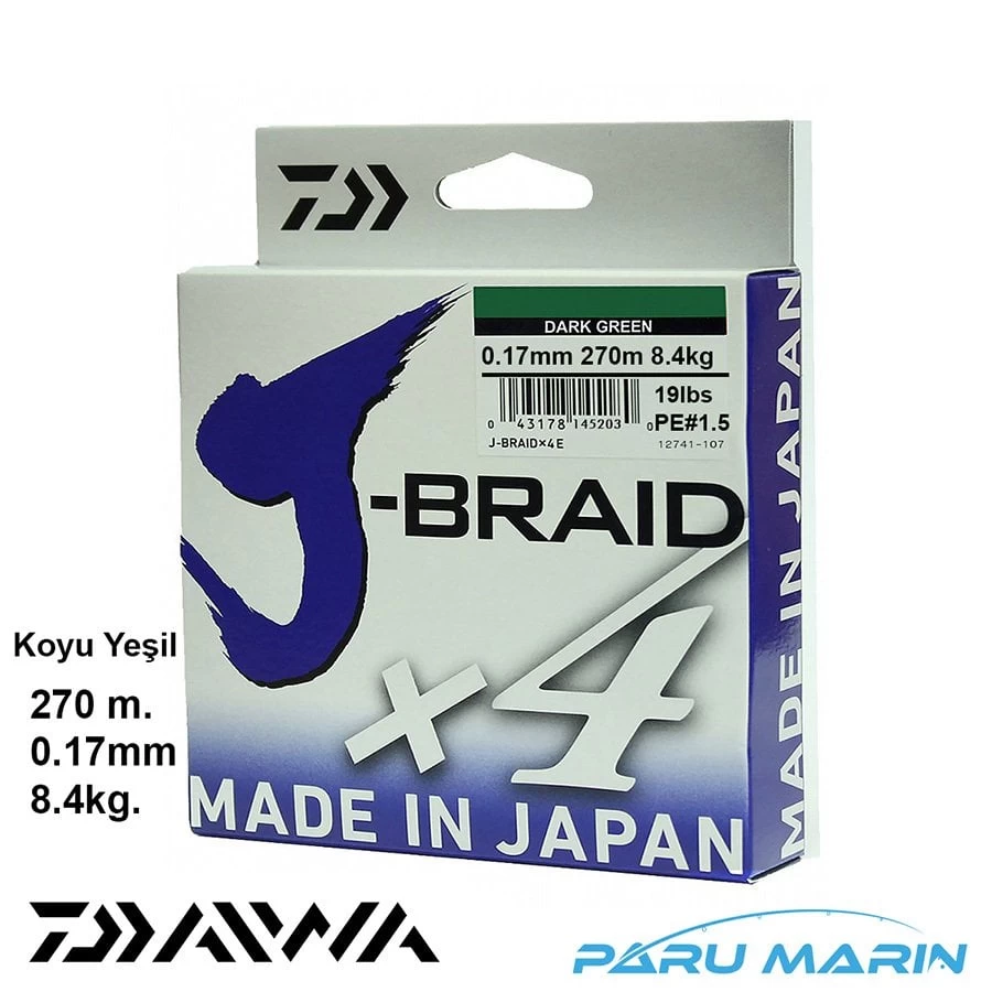 Daiwa J-braid X4 Koyu Yeşil 270 Mt. 0.17mm 8.4kg. İp Misina