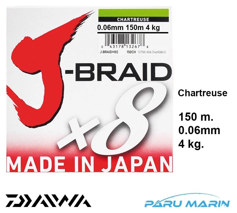 Daiwa J-braid X8 Açık Yeşil 150 Mt. 0.06mm 4 Kg. İp Misina