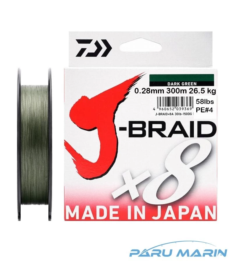 Daiwa J-braid X8 Koyu Yeşil 300 Mt. 0.28mm 26.5 Kg. İp Misina