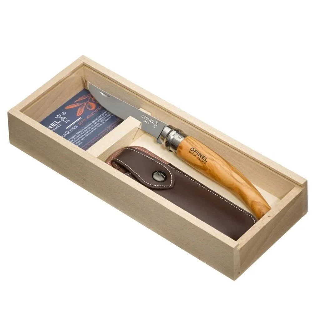Opinel Inox 10 No Ahşap Kutulu Ve Deri Kılıflı Zeytin Saplı Fleto Çakı