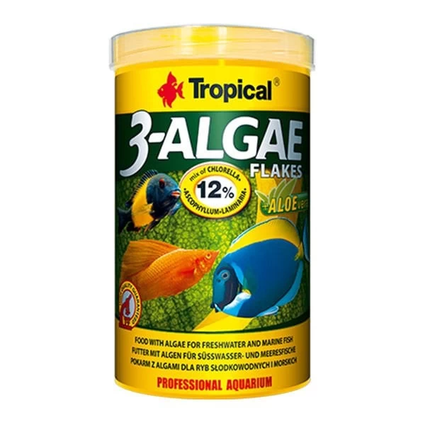 Tropical 3-algae Flakes Tatlı Ve Tuzlu Su Balıkları İçin Alg İçeren Balık Yemi 250 Ml 50 Gr