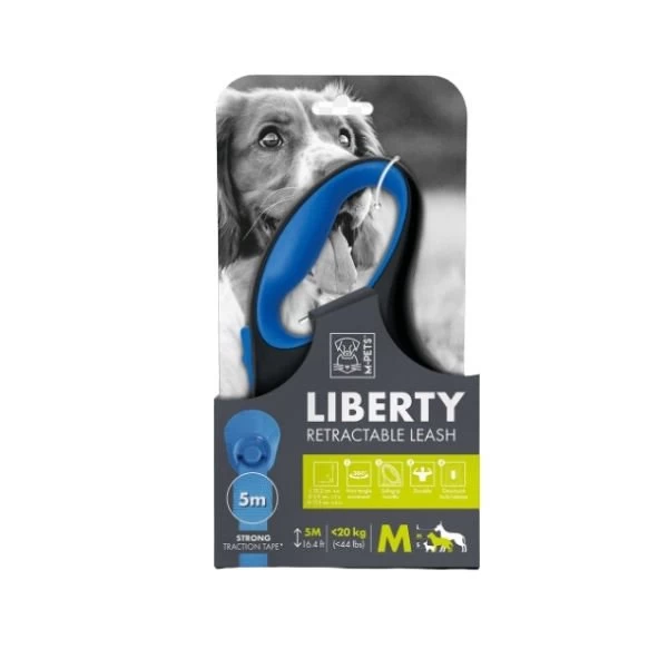 M-pets Liberty Şerit Otomatik Köpek Gezdirme Kayışı 5 Mt Mavi Medium