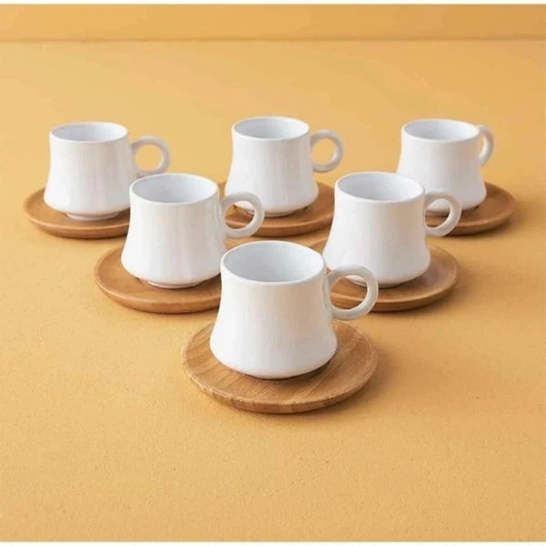 Paçi Bambu Tabaklı Porselen Fincan Seti 6'lı