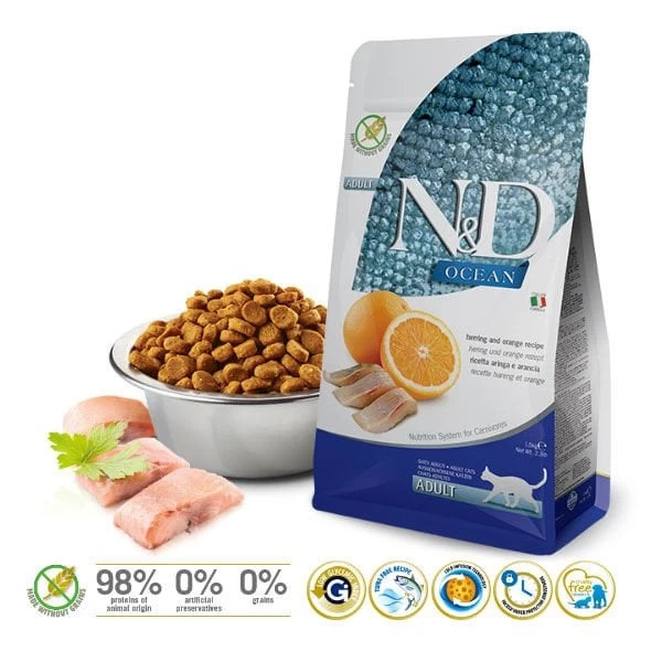 Nd Ocean Ringa Balık Ve Portakallı Yetişkin Kedi Maması 1.5 Kg