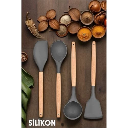 Modacar Silikon Mutfak Seti Ahşap Sap Basciani Design Antrasİt