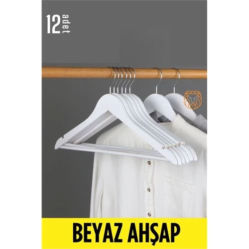 Modacar Beyaz Ahşap Elbise Askısı 12 Adet Montague Design