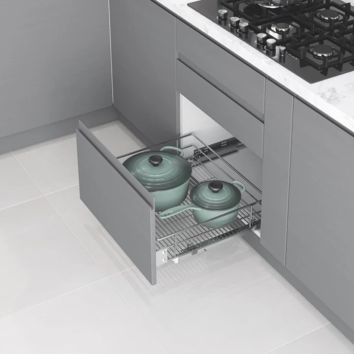 Starax S-2346-C Kapağa Monte Çift Açilim Gizli Rayli Çekmece 580*500*160 Krom 60 Cm