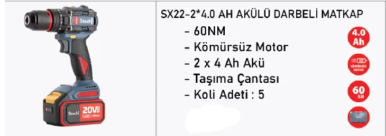 Stechend Sx22-2*4,0 Ah Akülü Darbeli Matkap