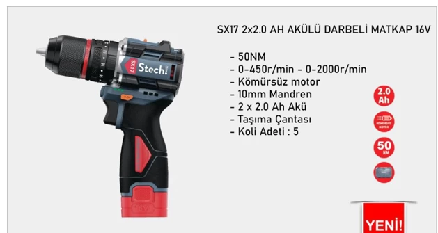 Stechend Sx17-2*2,0 Ah Akülü Darbeli Matkap 16 V
