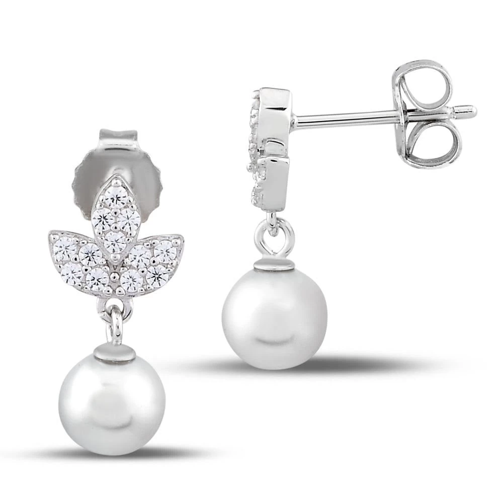 Gümüş İnci Detaylı Küpe